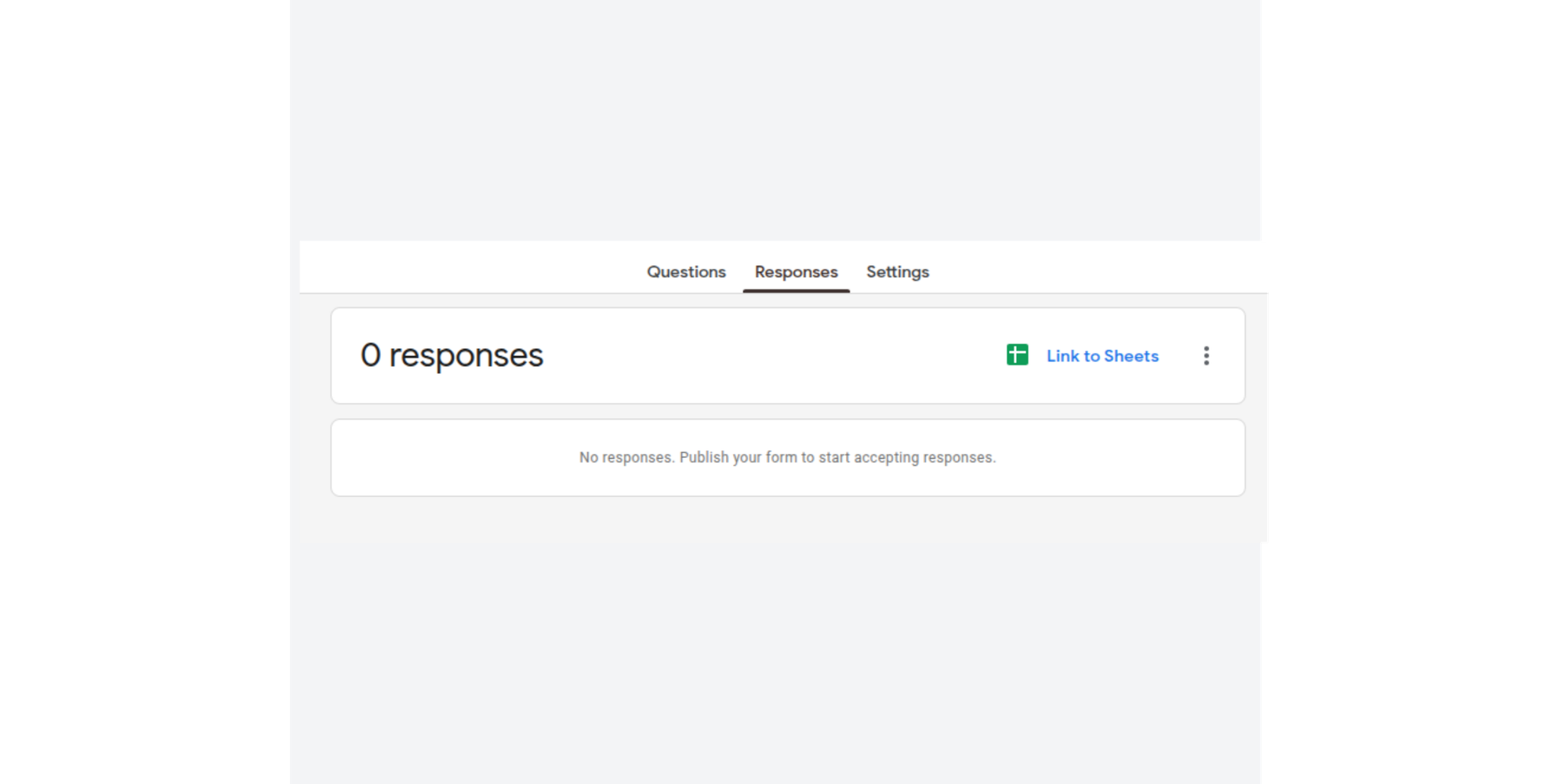 Responses tab with Link to Sheets option in Google Forms